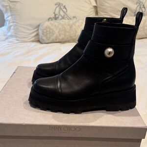 Jimmy Choo Black Leather Combat Boots